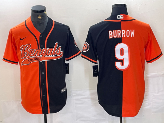 Men's Cincinnati Bengals Joe Burrow #9 Orange/Black Game Player Jersey2 Joint Edition