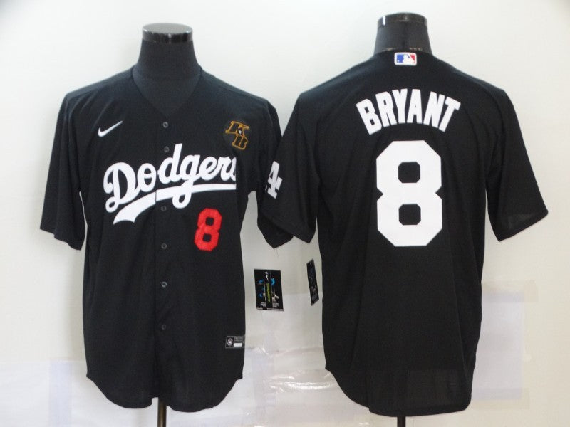 Men's Los Angeles Dodgers Kobe Bryant #8 Black Replica Baseball Jersey1