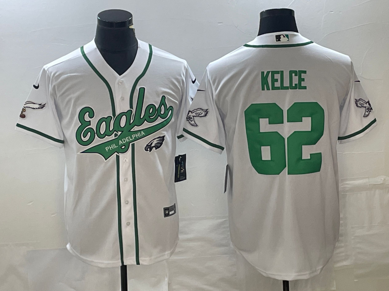 Men's Philadelphia Eagles Jason Kelce #62 White Game Jersey1 Joint Edition