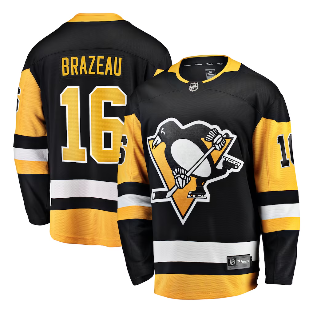Men's Pittsburgh Penguins Justin Brazeau #16 Fanatics Black Home Breakaway Jersey