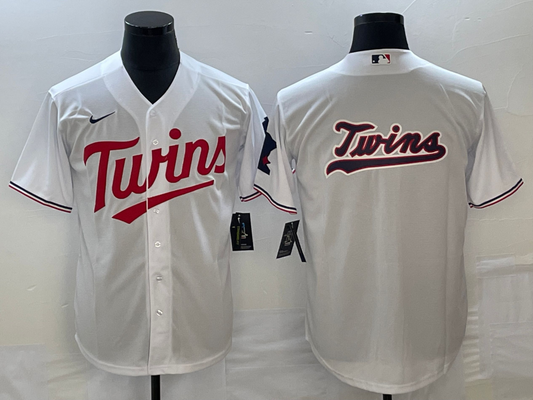 Men's Minnesota Twins White Home Replica Team Logo Jersey1
