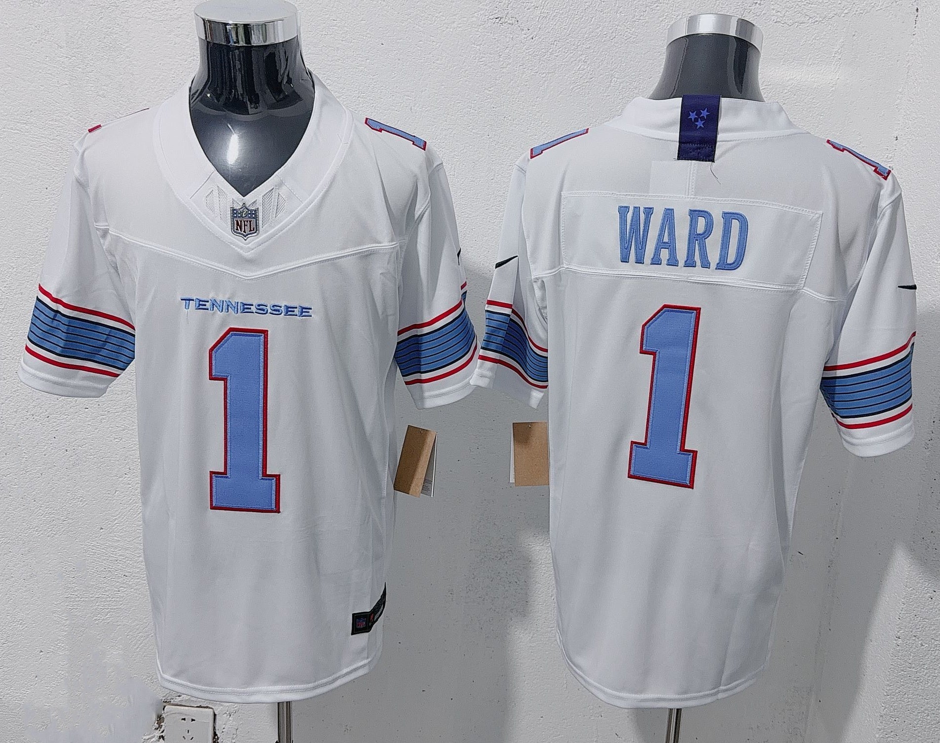 Men's Tennessee Titans Cameron Ward #1 White Player Game Jersey