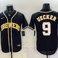 Men's Milwaukee Brewers Bob Uecker #9 Fashion Replica Black Out Jersey