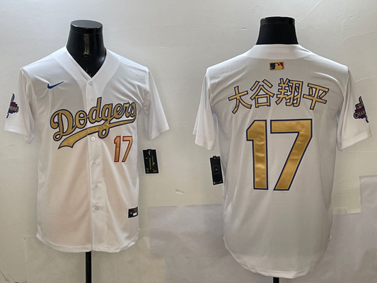 Men's Los Angeles Dodgers Shohei Ohtani #17 White 2025 Gold Collection Replica Jersey1