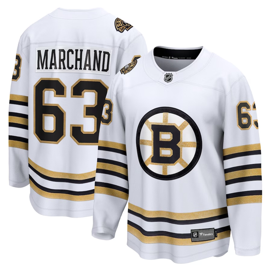 Men's Boston Bruins Brad Marchand #63 White Replica Player Jersey1