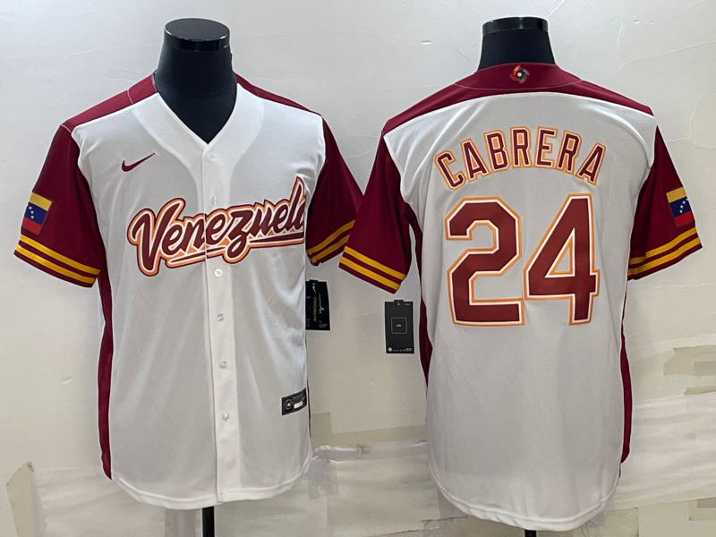 Men's 2023 World Baseball Classic #24 Miguel Cabrera Venezuela White Jersey1