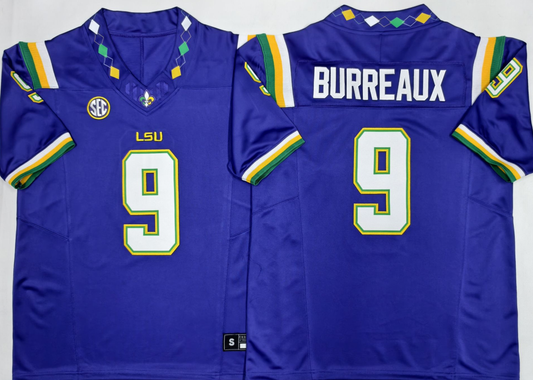 Men's LSU Tigers Garrett Nussmeier Burreaux #9 Purple Player Jersey