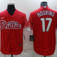 Men's Philadelphia Phillies Rhys Hoskins #17 Red Replica Player Jersey1