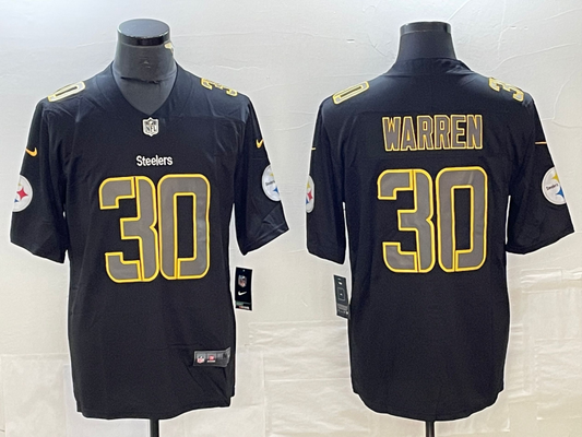 Men's Pittsburgh Steelers Jaylen Warren #30 Black Player Jersey1