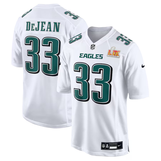 Men's Philadelphia Eagles Cooper DeJean #33 Tundra White Super Bowl LIX Fashion Game Jersey1