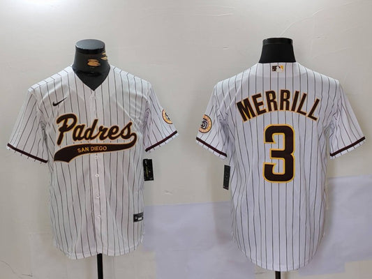 Men's San Diego Padres Jackson Merrill #3 White Alternate Replica Player Jersey1