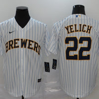 Men's Milwaukee Brewers Christian Yelich #22 MLB White Player Sewn Jersey1