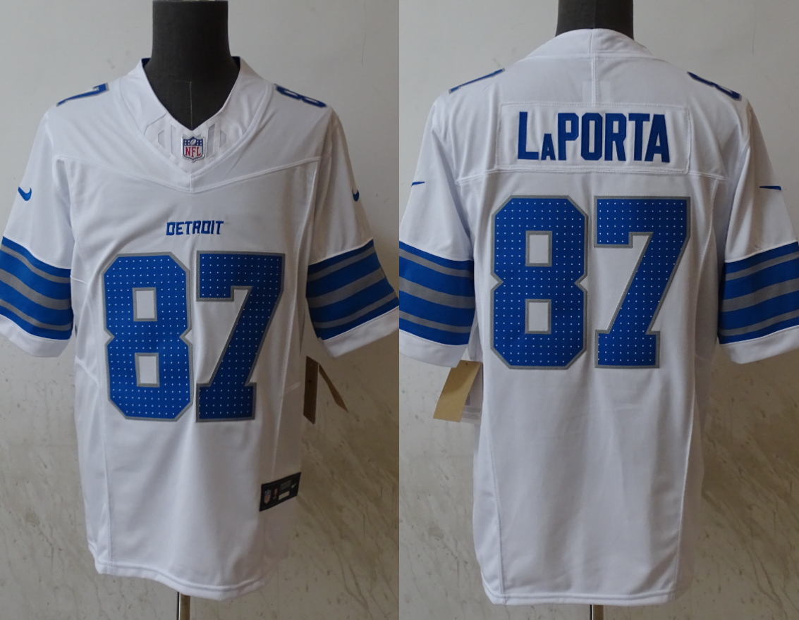 Men's Detroit Lions Sam LaPorta #87 White Game Player Jersey