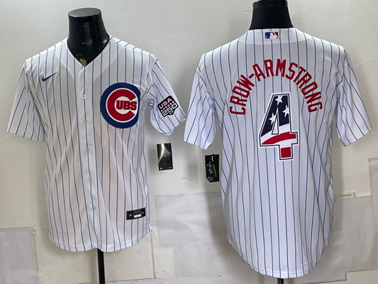 Men's Chicago Cubs Pete Crow-Armstrong #4 White USA 250 Fourth of July Home Stadium Jersey