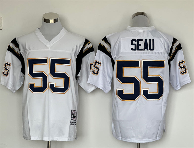 Men's San Diego Chargers Junior Seau Mitchell & Ness White Legacy Replica Jersey1