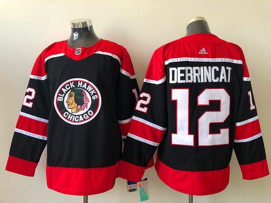 Men's Chicago Blackhawks Alex Debrincat #12 Black Breakaway Jersey1