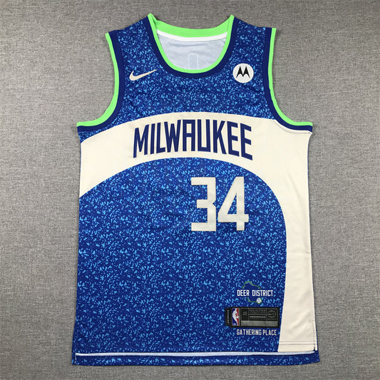 Men's Milwaukee Bucks Giannis Antetokounmpo #34 Blue 2023/24 Swingman Jersey1 - City Edition