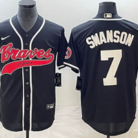 Men's Atlanta Braves Dansby Swanson #7 Black Replica Player Jersey1 Joint Edition