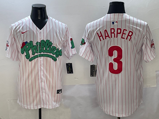 Men's Philadelphia Phillies Bryce Harper #3 White Player Jersey1