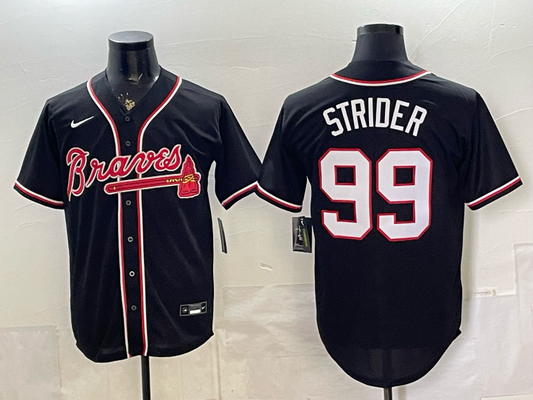 Men's Atlanta Braves Spencer Strider #99 Fashion Replica Black Out Jersey