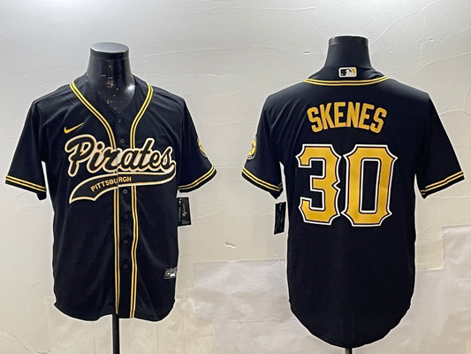 Men's Pittsburgh Pirates Paul Skenes #30 Black Replica Game Jersey1