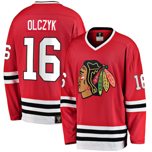 Men's Chicago Blackhawks Eddie Olczyk #16 Red Premier Breakaway Retired Player Jersey1