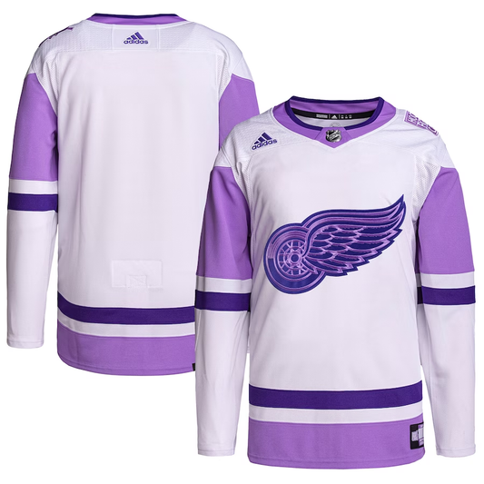 Men's Detroit Red Wings White/Purple Hockey Fights Cancer Primegreen Authentic Blank Practice Jersey1
