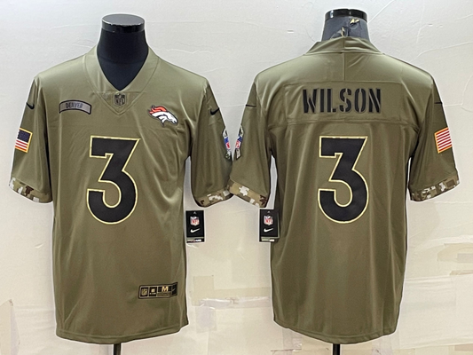 Men's Denver Broncos Russell Wilson #3 Olive 2022 Salute To Service Limited Jersey1