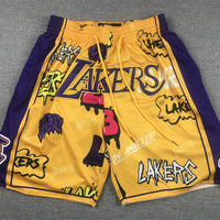 Men's Los Angeles Lakers Yellow Graffiti Edition Pocket Shorts1