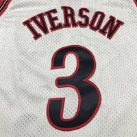 Men's Philadelphia 76ers Allen Iverson #3 Cream Chainstitch Swingman Jersey1