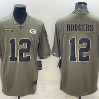 Men's Green Bay Packers Aaron Rodgers #12 Olive 2022 Salute To Service Limited Jersey1