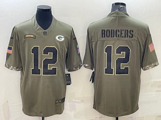 Men's Green Bay Packers Aaron Rodgers #12 Olive 2022 Salute To Service Limited Jersey1