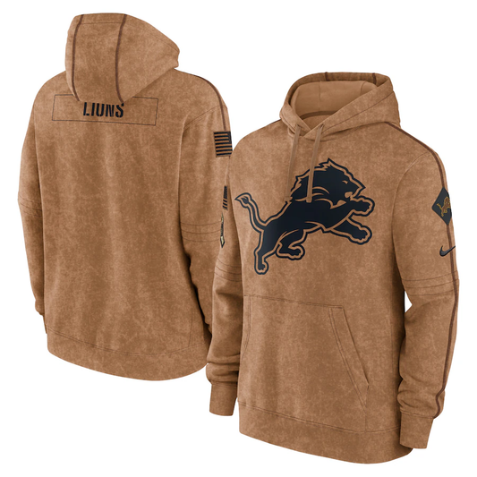 Men's Detroit Lions Brown 2023 Salute To Service Club Pullover Hoodie1