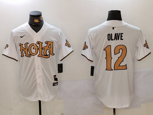Men's New Orleans Saints Chris Olave #12 White Game Player Jersey1