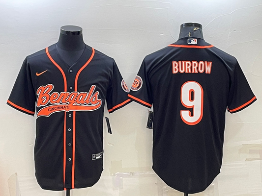 Men's Cincinnati Bengals Joe Burrow #9 Black Fashion Game Jersey1