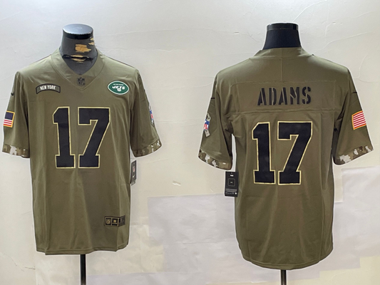 Men's New York Jets Davante Adams #17 Olive Salute To Service Game Jersey1