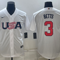 Men's 2023 World Baseball Classic #3 Mookie Betts USA White Jersey1