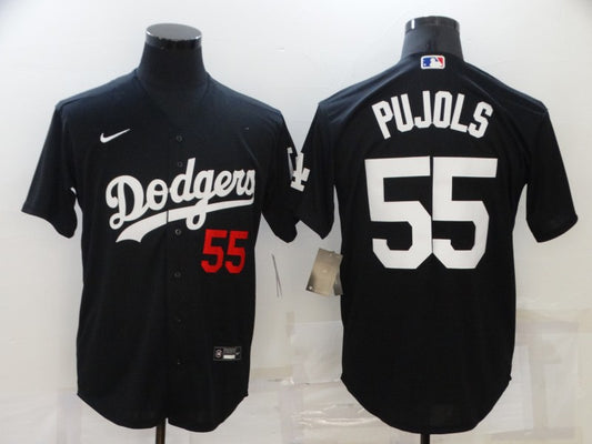 Men's Los Angeles Dodgers Albert Pujols #55 Black Replica Player Jersey1