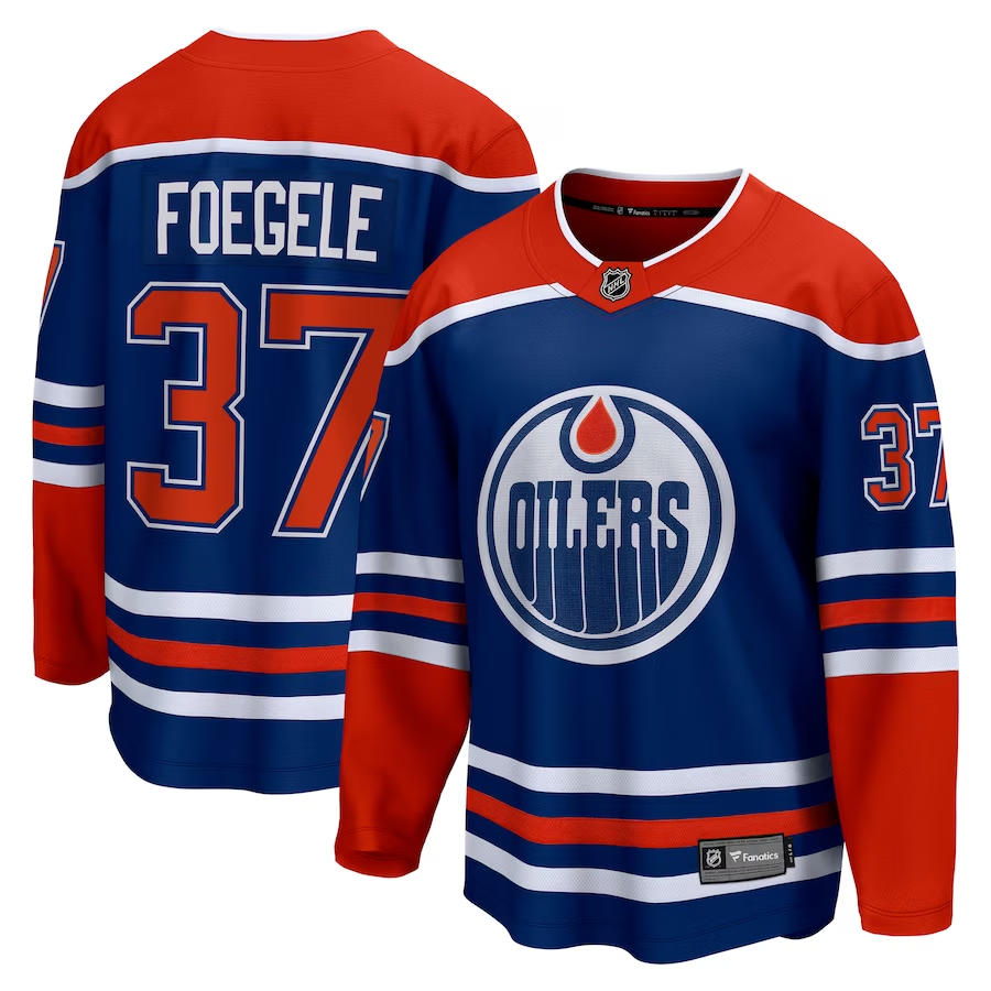 Men's Edmonton Oilers Warren Foegele #37 Royal Home Breakaway Jersey1