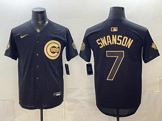 Men's Chicago Cubs Dansby Swanson #7 Black Limited Player Jersey