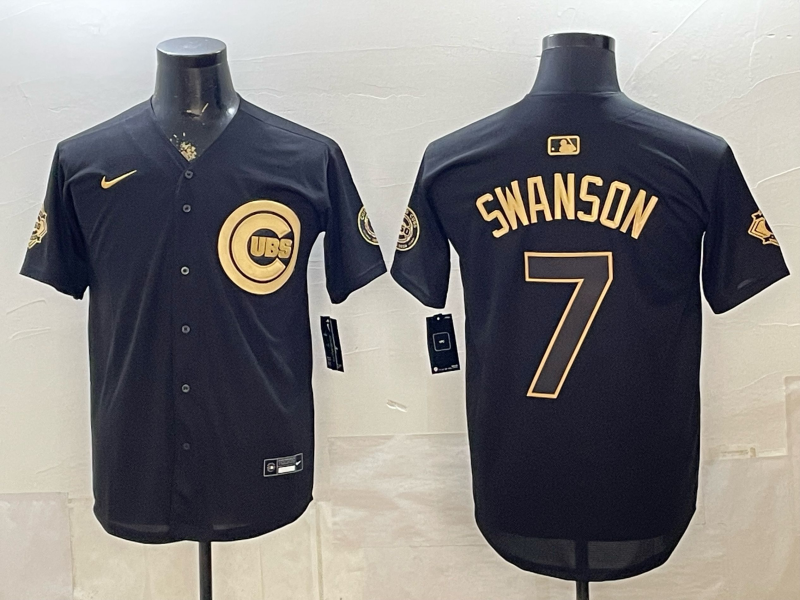 Men's Chicago Cubs Dansby Swanson #7 Black Limited Player Jersey