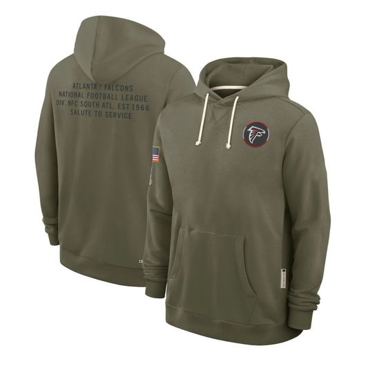 Men's Atlanta Falcons Olive 2025 Salute to Service Sideline Standard Issue Dri-FIT Hoodie