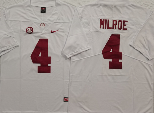 Men's Alabama Crimson Tide Jalen Milroe #4 White Game Jersey
