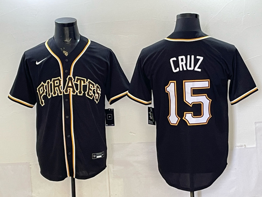 Men's Pittsburgh Pirates Oneil Cruz #15 Fashion Replica Black Out Jersey