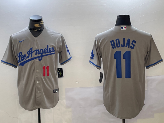 Men's Los Angeles Dodgers Miguel Rojas #11 Gray Replica Player Jersey1