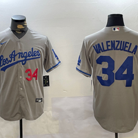 Men's Los Angeles Dodgers Fernando Valenzuela #34 Gray Replica Player Jersey1