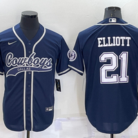 Men's Dallas Cowboys Ezekiel Elliott #21 Navy Game Jersey1 Joint Edition
