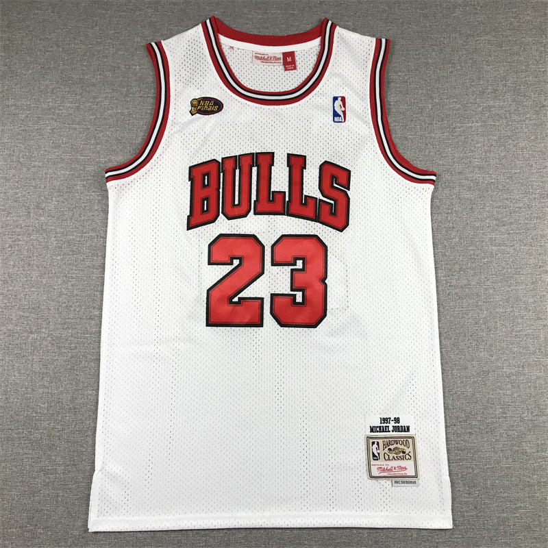 Men's Chicago Bulls Michael Jordan White 1997-98 Hardwood Classics Player Jersey2