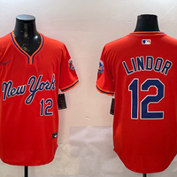Men's New York Mets Francisco Lindor #12 Orange Replica Player Jersey1