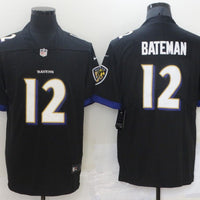 Men's Baltimore Ravens Rashod Bateman #12 Black Game Jersey1